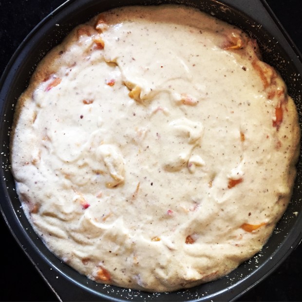 Peach cake ready for cooking